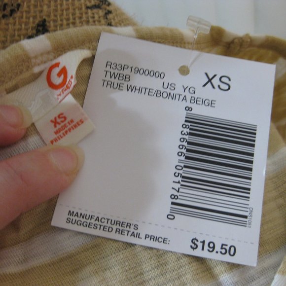 NWT Guess white tan beige striped t tee shirt top XS extra small - Picture 5 of 5